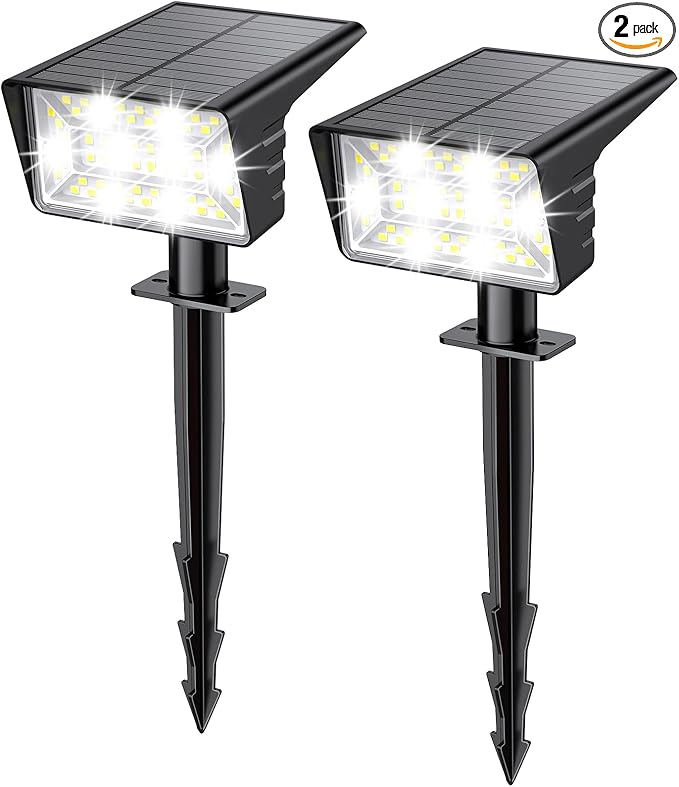 Solar Spot Lights Outdoor with 60 LED & Auto On/Off, 2 Pack Solar Lights Outdoor Waterproof IP68 with 3 Lighting Modes, 2-in-1 Solars Landscape Light for Outside, Garden, Yard(Cool White)