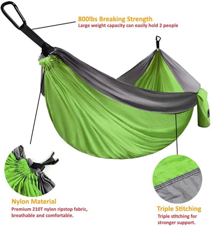 Gold Armour Camping Hammock - XL Double Hammock Portable Hammock Camping Accessories Gear for Outdoor Indoor with Tree Straps, USA Based Brand (Lime Green and Gray)