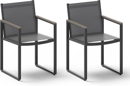 Outdoor Dining Chairs Set of 2, Aluminum Patio Dining Chiars with Textilene Mesh, 2 Piece Outdoor Chiars for Garden, Backyard, Deck (Gray)