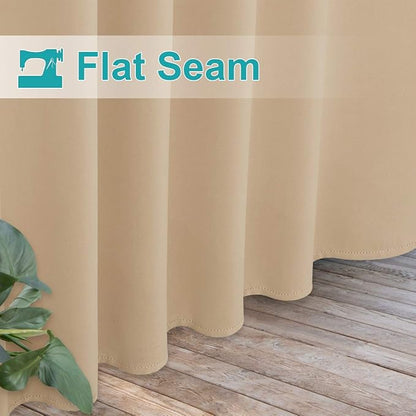 NICETOWN 2 Panels Detachable Sticky Tab Top Thick Outdoor Curtains for Patio Waterproof, W52 x L108, Triple Weave Sun Block Wind Prevention, Thick Enough Protect You from Sun/Rain, Biscotti Beige