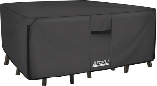 ULTCOVER 600D Tough Canvas Heavy Duty Rectangular Patio Table and Chair Cover - Waterproof Outdoor General Purpose Furniture Covers 111 x 74 inch, Black
