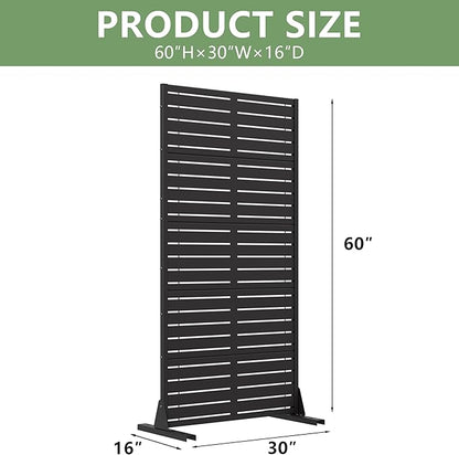Casaphoria Metal Privacy Screen Outdoor, 60" H x 30" W Freestanding Decorative Privacy Screen for Patio Deck Balcony Garden with Stable Base, Black-Louvered