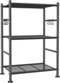 Storage Shelves - 3-Tier Large Capacity Shelf Organizer with Hooks, Heavy-Duty Garage Shelving with Leveling Feet, Wobble-Free Rack for Bedroom, Balcony, Garage, 18.1"×12.4"×29.4", Black