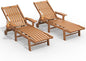 Patio Chaise Lounge Chair Set of 2, Oversized Lounge Chair Outdoor with 5 Positions, HDPE, Patio Lounge Chair with Wheels & Cup Holder for Pool, Deck, Poolside,Wood