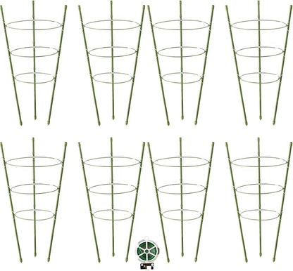 8 Pack Tomato Cage Plant Support Cages for Garden, 18 inches Tomato Trellis for Climbing Plants, Upgrade Garden Plant Stakes with Adjustable Ring, Tomato Rings for Support
