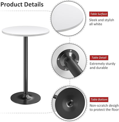 Furmax Bistro Pub Table Round Bar Height Cocktail Table for Home Bar, Small Round Bar Tables for Party, Dining Room, Living Room and Wedding, Metal Base MDF Top Obsidian, 40.6 Inch Height (1, White-1)