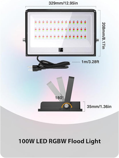 Onforu 2 Pack RGBW LED Flood Light 800W Equivalent, 100W Color Changing Floodlight with 44 Keys Remote, 2700K Warm White IP66 Waterproof Spot Lights Outdoor, Uplights for Stage, Party