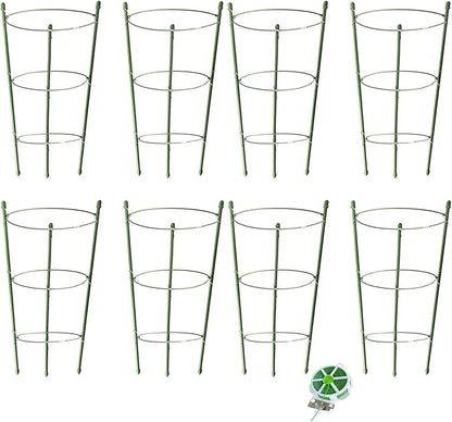 8 Pack Tomato Cage for Garden Plant Support, 18 inches Small Tomato Cages Tomato Trellis with Adjustable Rings, Plant Stakes for Peony Support, Tomato Stakes Rings for Climbing Plants