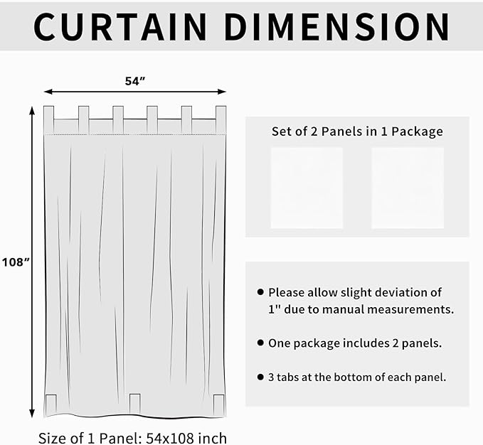 Easy-Going Outdoor Patio Curtains Detachable Tab Top Windproof Weatherproof Curtain for Cabana, Porch, Pergola and Gazebo, Tab Bottom Drape, 2 Panels, 54W x 108L inch, White