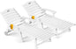 Outdoor Chaise Lounge Chair Set of 2, Patio Lounge Chairs for Outside, HDPE Lounge Chairs with Wheels & Cup Holder, Poly Lounge Chair with 5 Position for Poolside, Deck, White