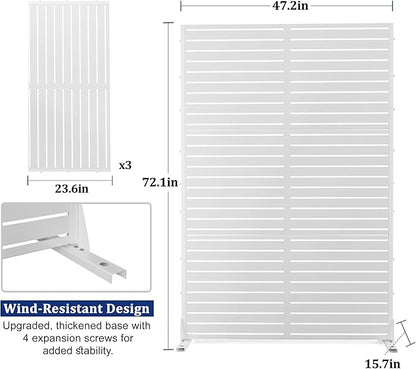 FENCY Outdoor Privacy Screen, 72" H×47" W Metal Privacy Screen, Outdoor Freestanding Privacy Screen & Panels for Deck Patio Balcony(White-Louvered)