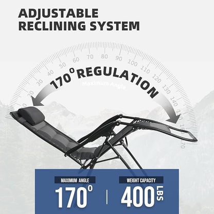 Zero Gravity Chair Set of 4 Oversized Padded Recliner with Adjustable Headrest & Cup Holder - 600D Oxford Folding Lounge Chair for Outdoor Camping, Patio, Poolside (Black & Gray)