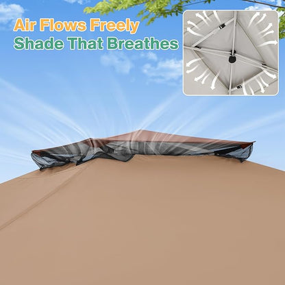 C0BIZI Gazebo 10x15 Pop up Canopy,Gazebos on Clearance-Canopy Tent with Mosquito Netting for Lawn,Garden,Backyard & Patio-Outdoor Tent-Water Resistant and UPF50+ (Brown)
