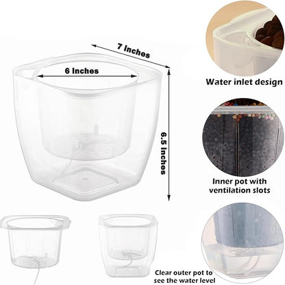 12-Pack Clear Self Watering Planters for Indoor Plants 7" Large African Violet Plant Pots Plastic Wick Flower Pots with Water Injection Hole, Orchid Plant Pot Set, Clear