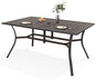 Outdoor Metal Steel Rectangle Patio Dining Table, 6 Person Patio Table with Adjustable Umbrella Hole, Weather-Resistant for Garden Backyard Porch, Dark Brown