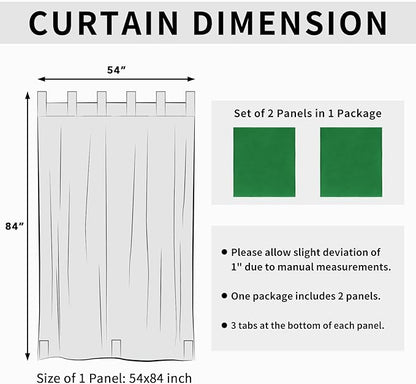 Easy-Going Outdoor Patio Curtains Detachable Tab Top Windproof Weatherproof Curtain for Cabana, Porch, Pergola and Gazebo, Tab Bottom Drape, 2 Panels, 54W x 84L inch, Green