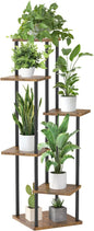 6 Tier Tall Plant Stand Indoor Outdoor, Large Wood Metal Planter Shelf Holder for Narrow Corner, Sturdy Vertical Multiple Flower Orchid Pot Decorative Rack for House Living Room Bedroom Office, Rustic Black