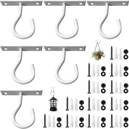 6Pack 2.5Inch Ceiling Hooks for Hanging Plant, Hanger for Indoor and Outdoor Plant Pots Holder, Wall Hook for Planters, Flower Basket, Wind Chimes, Lanterns, Lights, Bird Feeders, Home Decor-White