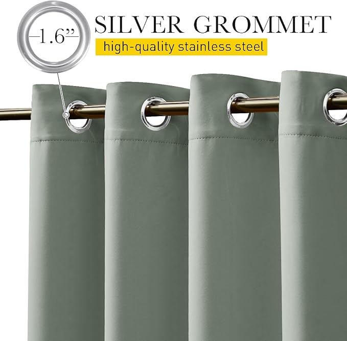 NICETOWN 2 Panels Outdoor Curtains for Patio Waterproof & Windproof, Extra Wide Grommet & Back Tab on Top & Bottom Thermal Insulated Sun Blocking Drapes with Rope for Gazebo, Sage Green, W100 x L84
