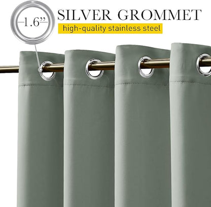 NICETOWN 2 Panels Outdoor Curtains for Patio Waterproof & Windproof, Extra Wide Grommet & Back Tab on Top & Bottom Thermal Insulated Sun Blocking Drapes with Rope for Gazebo, Sage Green, W100 x L84