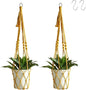 Artilady Boho Macrame Plant Hangers - Handmade Hemp Rope Hanging Baskets for Plants with Ceiling Hooks, Bohemian Home Decor Wall Art (Ginger-Yellow-2pcs)