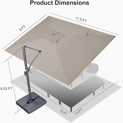 PURPLE LEAF 9' X 11.5' Rectangle Cantilever Umbrella with Base Outdoor Large Aluminum Patio Umbrella with 3-Year Fade Resistance Recycled Fabric and 360-degree Rotation for Deck Pool Garden, Ash Mocha