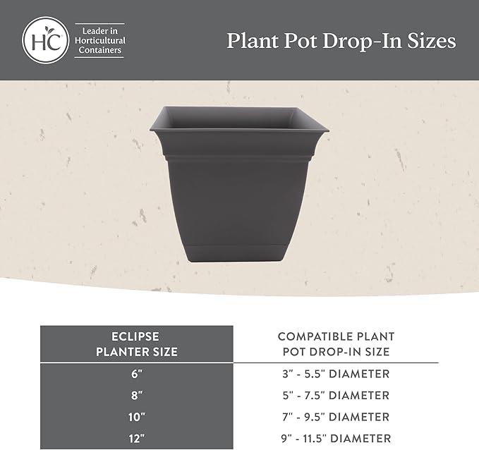The HC Companies 10 Inch Eclipse Square Planter Pots with Drainage Holes & Attached Saucer, Lightweight UV-Resistant Plastic Indoor Outdoor Planters, 2-Pack Flower Pots, Garden Home Decor, Sandstone