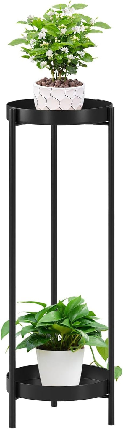 Metal Black Tall Plant Stand Indoor or Outdoor - 30 inch 2 Tier Modern Corner Planter Shelf Rack with 2 Removable Display Shelves(10 inch) for Bedroom Living Room Balcony