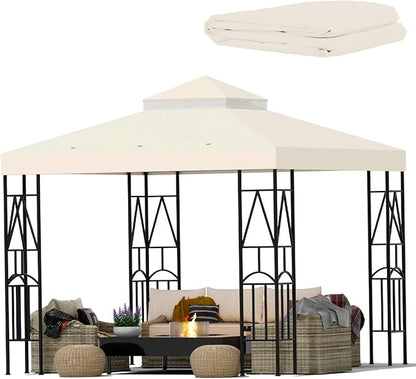 10x10 Canopy Replacement Top Double Tiered Gazebo Cover for Yard, Patio & Garden Durable Sunshade Replacement (Beige)