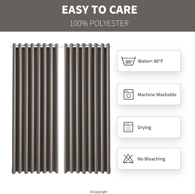 Waterproof Outdoor Curtain W105 x L108 - Grommet Top Sunlight Blocking Window Treatment Drapes Blackout Curtains for Home Bedroom Living Room Outdoor Patio Porch Pergola, Taupe, 2 Panels