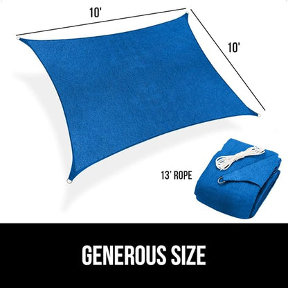 GORILLA GRIP Heavy Duty Sun Shade, UV Protection Fade Tear and Rust Resistant Rectangle Sunshade Canopy, Curved Edges Blocks Sunlight, Breathable Sail, Outdoor Patio, Lawn Garden 10x10 FT Blue