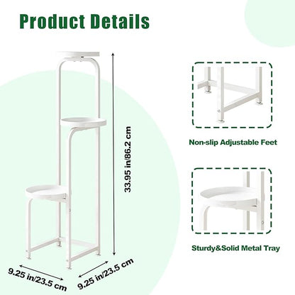 Plant Stand Indoor Outdoor 3 Tier Metal Plant Shelf for Multiple Plants Corner Flower Holders for Living Room Balcony Bedroom Patio Garden, Black (White, 3-Tier)