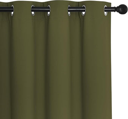 NICETOWN Olive Green Blackout Curtains for Bedroom/Living Room 132 Inch Length - Thermal Insulated Room Darkening Grommet Top Window Curtains (100 by 132 - Inch, 1 Panel)