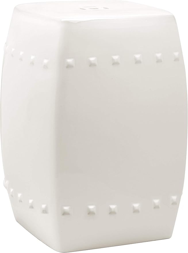 Decorative Garden Stool in Cream Ceramic with Metal Frame