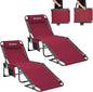 KingCamp 2 Pack Lounge Chair Outdoor, Folding Portable Tanning Chairs Comfy Adjustable 5-Position Lay Flat Foldable Chaise Chaser Lounger with Pillow for Outside Beach Patio Sun Bathing Pool, Wine
