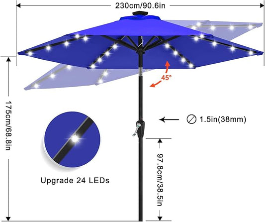 Durable Solar Led Patio Umbrellas with 24LED Lights ( ) in Royal Blue, 7.5FT