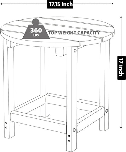 LZRS Round Adirondack Patio Side Table End Table, Outdoor Side Tables for Patio, Backyard,Pool, Indoor Companion, Easy Maintenance & Weather Resistant(Black)