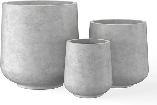 Kante 15.3"+11.6"+8.2" Dia Round Concrete Planter, Large Outdoor Indoor Planter Pots Containers with Drainage Holes and Rubber Plug for Home Garden Patio, Natural Concrete