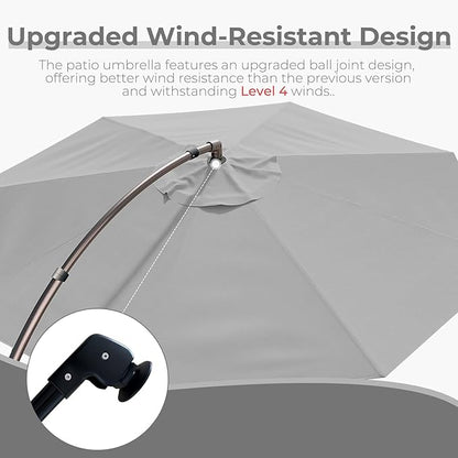 Grand patio 12FT Outdoor Offset Umbrella Large Round Aluminum Cantilever Umbrella with Base for Garden Deck Poolside (Gray, 12 FT)
