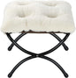 15" Foldable Foot Stool Ottoman with Metal Frame - Washable Faux Fur Beige Upholstered Indoor/Outdoor Footrest for Living Room, Bedroom, Patio - Space-Saving Compact Design