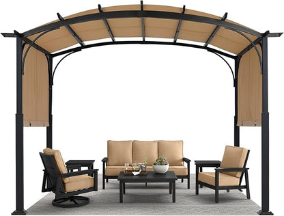 MASTERCANOPY 10x10ft Outdoor Retractable Pergola with Sun Shade Canopy Patio Metal Garden Pergola,Beige