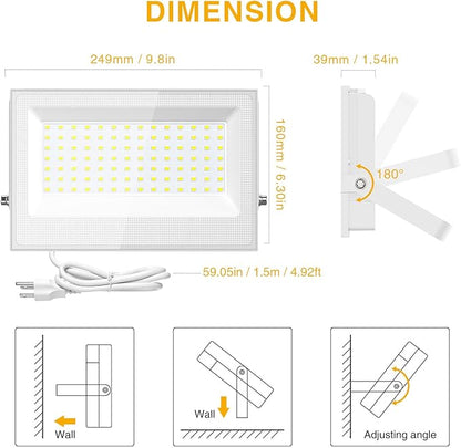 Onforu 120W Flood Lights Outdoor,12000lm White LED Work Light with Plug, 6500K Daylight White LED Flood Lighting, IP66 Waterproof Security Yard Lights for Yard Garage Stadium 2 Pack