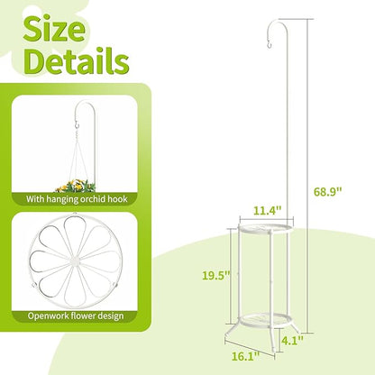 Plant Stand with Hooks Indoor Outdoor Corner Tall Plant Stand Heavy-Duty Metal 3-Tier Plant Shelf Holder Rack for Patio Garden Balcony Living Room Bedroom(semicircular White)