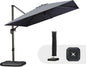 PURPLE LEAF 9'×9' Patio Umbrella with Base Outdoor Cantilever Umbrella with Cover Aluminum Square Offset Umbrella with 360-degree Rotation for Deck Pool Garden Grey
