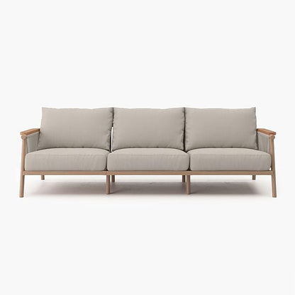 Acanva Modern All-Weather Aluminum Outdoor Patio Sofa with Thick Cushions, Olefin Fabric Sunroom Backyard Furniture, Couch Light Khaki