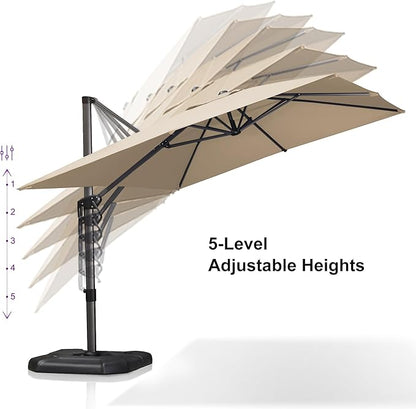 PURPLE LEAF 9'×11.5' Cantilever Patio Umbrella with Base Rectangle Offset Outdoor Umbrella Cover with Zipper for Garden Deck Pool Beige