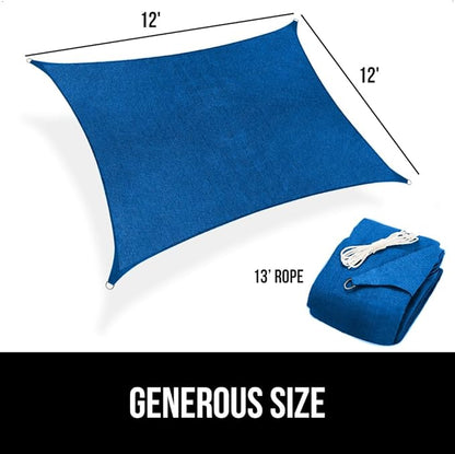 GORILLA GRIP Heavy Duty Sun Shade, UV Protection Fade Tear and Rust Resistant Rectangle Sunshade Canopy, Curved Edges Blocks Sunlight, Breathable Sail, Outdoor Patio, Lawn Garden 12x12 FT Blue
