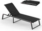 Aluminum Chaise Lounge Chair Outdoor, Foldable & Assembly Free Patio Pool Lounge Chairs 5-Position Recliner for Outside Poolside, Fully Grounded Legs Sun Lounger for Beach, Yard, Black