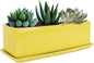 Vencer 14 Inch Rectangular Modern Minimalist Ceramic Succulent Planter Pot - Window Box with Saucer,Office Desktop Potted Stand,Yellow,VF-0173Y