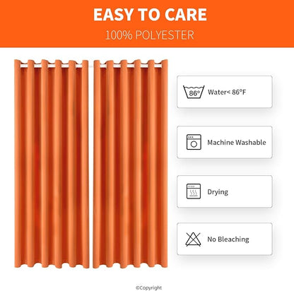 Waterproof Outdoor Curtain W84 x L120 - Grommet Top Sunlight Blocking Window Treatment Drapes Blackout Curtains for Home Bedroom Living Room Patio Pergola Cabana Gazebo (Orange, 2 Panels)